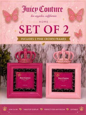 Juicy Couture Crown Photo Frame Set 2 Pink 4x4 Tabletop Gift Decor